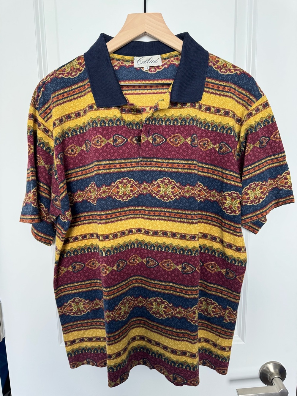 Cellini Made in Italy Knit Polo Baroque Stripe Vintage